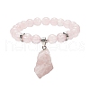 Round Natural Rose Quartz Beaded Stretch Bracelet with Nuggets Charms for Women BJEW-JB09316-02-1