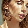 Woven Flat Round Alloy Raffia Dangle Stud Earrings FS-WG1ECDE-02-1