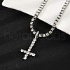 Alloy Full Crystal Rhinestone Inverted Cross Pendant Necklaces NJEW-P333-01P-1