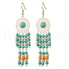 304 Stainless Steel Synthetic Turquoise Flat Round Dangle Earrings EJEW-JE06454-02-2