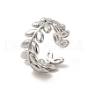 304 Stainless Steel Leafy Branch Open Cuff Ring for Women RJEW-P081-01P-1