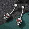 Skull 316 Surgical Stainless Steel Red Cubic Zirconia Belly Button Rings EJEW-G416-34AS-1