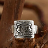 Rectangle with Bird & Flower Pattern Alloy Finger Rings FS-WGF2270-05-2