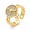 Clear Cubic Zirconia Watch with Heart Charm Open Cuff Ring KK-H439-04G-1