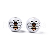 Bees Theme Printed Wooden Beads WOOD-D006-05-2