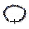 Round Natural Sodalite & Black Agate & Picasso Jasper Beads Stretch Bracelets BJEW-F493-06EB-2