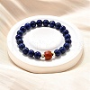 Natural Lapis Lazuli Round Beads & South Red Agate Bead Stretch Bracelets BJEW-Z101-01-1