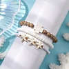 3Pcs 3 Styles Cross Round Wood & Disc Sea Shell Beaded Stretch Bracelet Sets BJEW-JB10312-2