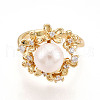 Flower Brass Micro Pave Clear Cubic Zirconia Cuff Ring RJEW-N049-02G-2