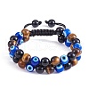 Natural Obsidian & Tiger Eye & Evil Eye Lampwork Braided Bead Bracelet BJEW-SW00001-20-1