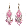 Heart Glass Seed Beaded Tassel Dangle Earrings for Women EJEW-MZ00201-02-1