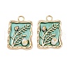 Brass Enamel & Natural Pearl Rectangle with Flower Pendants KK-K351-51G-04-1