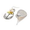 Teardrop with Flower Plastic Imitation Pearl Dangle Earrings EJEW-G370-03AS-2