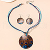 Boho Printed Natural Shell Graffiti Flat Round Pendant Earrings & Necklaces Set FS-WG2A623-03-1