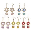 Flower with Butterfly 304 Stainless Steel Glass Seed Beads Dangle Earrings EJEW-MZ00417-4