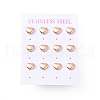 6 Pairs 304 Stainless Steel Heart Stud Earrings for Women EJEW-A067-21RG-3