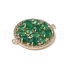Brass Micro Pave Clear Cubic Zirconia and Glass Flat Round Connector Charms KK-I276-33G-3