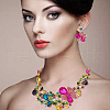 ANATTASOUL Colorful Rhinestone Flower of Life Pendant Necklace & Dangle Stud Earrings SJEW-AN0001-12-4