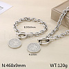 Flat Round 304 Stainless Steel Pendant Necklace & Charm Bracelet FS-WG2A73C-01-1