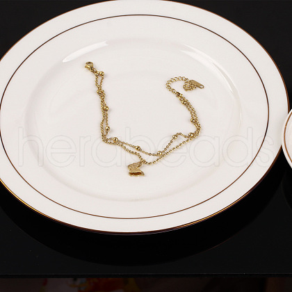 304 Stainless Steel Chain Anklets with Brass Charms WGE11C3-06-1