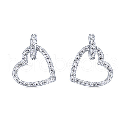 Rhodium Plated 925 Sterling Silver Micro Pave Cubic Zirconia Stud Earrings for Women EJEW-P231-73P-1