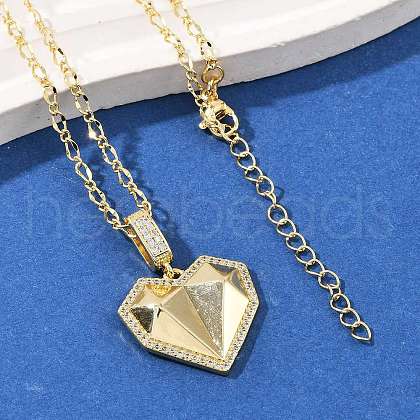 Brass Micro Pave Clear Cubic Zirconia Heart Pendant Necklaces NJEW-Q040-01G-1