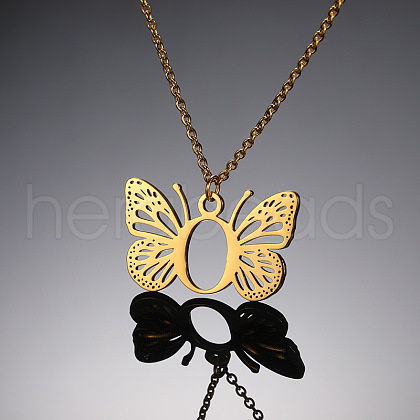 304 Stainless Steel Butterfly Initial Pendant Necklaces WG80197-15-1