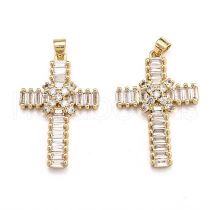 Brass Micro Pave Clear Cubic Zirconia Pendants ZIRC-J025-51G-03-1