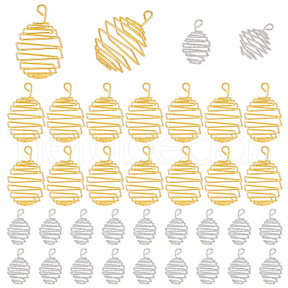   50Pcs 2 Colors Iron Wire Spiral Bead Cage Pendants IFIN-PH0002-11-1