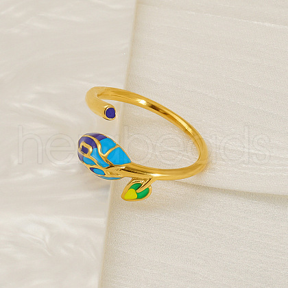 304 Stainless Steel Cuff Rings with Epoxy RJEW-V008-03G-1