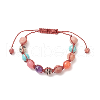 Round Natural Mixed Gemstone Braided Bead Bracelet BJEW-JB09298-1