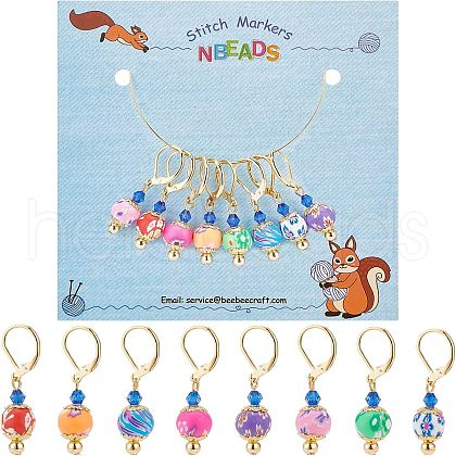  8Pcs Handmade Polymer Clay Round with Flower Pattern Dangle Leverback Earrings HJEW-NB0001-38-1