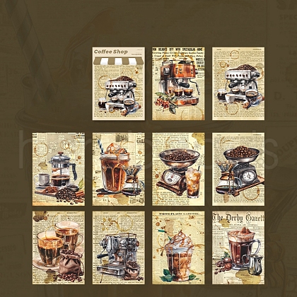 30 Sheets 10 Styles Coffee Shop Theme Scrapbook Paper Pads PW-WG74636-04-1