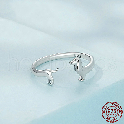 Sausage Dog 925 Sterling Silver Adjustable Cuff Rings for Women FS-WG21B5B-01-1