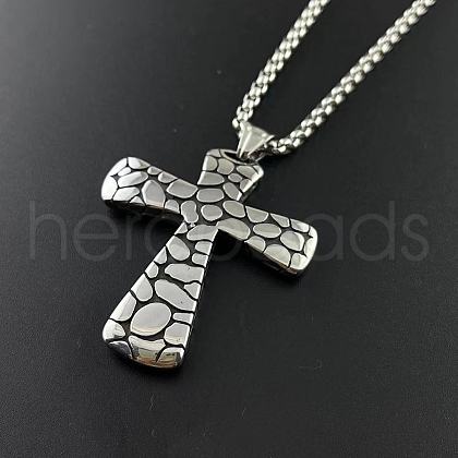 Vintage Punk Style Stainless Steel Textured Cross Pendant Necklaces for Men JF7289-1