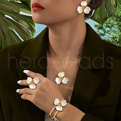 Flower Alloy Enamel Pendant Necklaces & Bangle & Ring & Stud Earrings Sets FS-WG20A9D-03-1