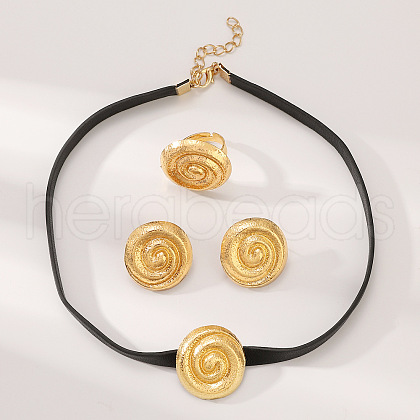 Spiral Round Alloy with Imitation Leather Choker & Stud Earring & Ring Sets for Women FS-WG641D5-05-1