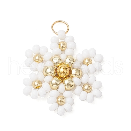 Glass Seed Beaded Flower Pendants PALLOY-MZ00712-04-1