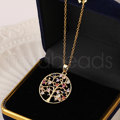 Colorful Tree of Life Necklace with Cubic Zirconia and Palm Cutout Pendant ST4397533-1