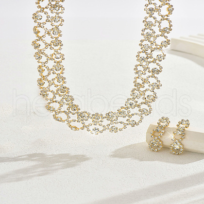 Alloy Rhinestone Link Chain Necklace & Stud Dangle Earrings Sets FS-WG454B6-10-1