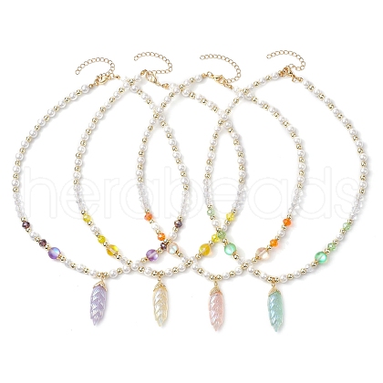 Glass & Shell Pearl &  Synthetic Non-magnetic Hematite Beaded Necklaces NJEW-JN04976-1