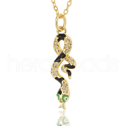 Clear Cubic Zirconia Snake Pendant Necklace with Enamel ZODI-PW0001-038C-1