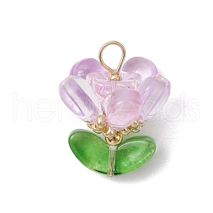 Brass Glass Flowers Pendants PALLOY-MZ00630-01-1