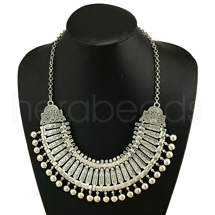 Tibetan Style Alloy Turkish Coin Tassel Chunky Bib Necklaces for Women FS-WG6DA7E-01-1