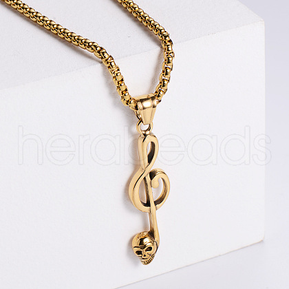 Retro Stainless Steel Musical Note Skull Pendant Punk Hip Hop Necklaces for Men RP8243-1-1