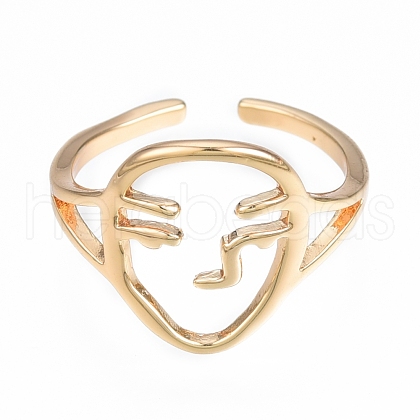 Brass Abstract Face Open Cuff Ring RJEW-T001-87G-1