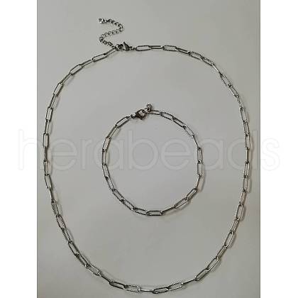 Stainless Steel Paperclip Chains Necklaces & Bracelets Sets SJEW-PH01379-01-1