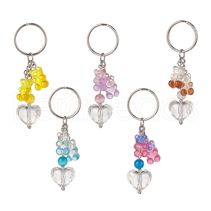 Gradient Bear & Heart Acrylic Pendant Keychain KEYC-TA00005-1