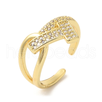 Initial Letter T Brass Micro Pave Cubic Zirconia Open Cuff Rings RJEW-U008-45G-1