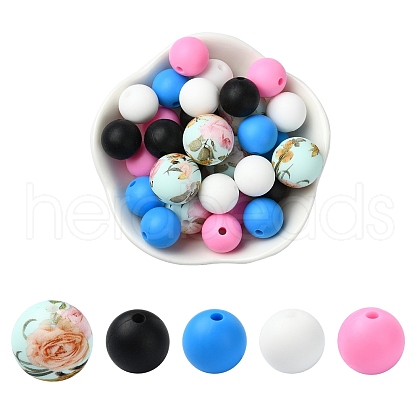 30Pcs 5 Colors Food Grade Eco-Friendly Silicone Beads SIL-YW0001-27-1